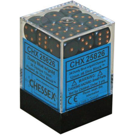 25826 12mm d6 Dusty Blue w/gold Dice Block