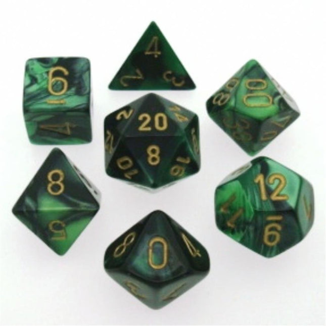 26439 Gemini Polyhedral Black - Green w/gold
