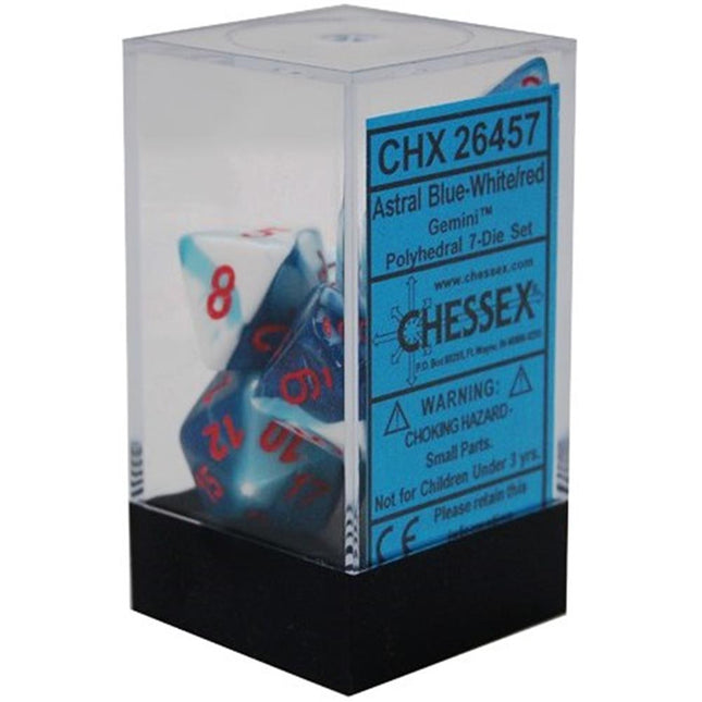 26457 Astral Blue - White w/red Gemini Dice