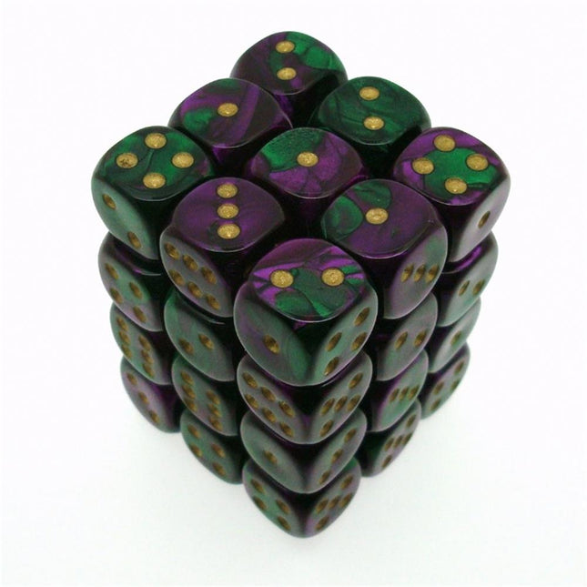26834 Gemini 12mm d6 Green - Purple/gold