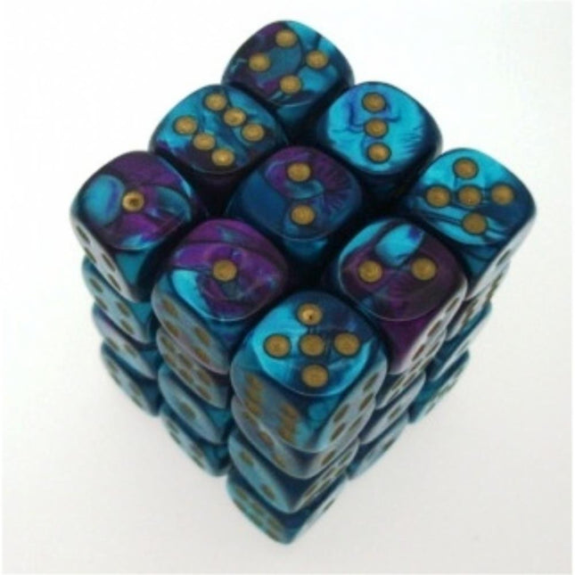 26849 Set 36 Dadi D6 (12mm) Purple - Teal/gold