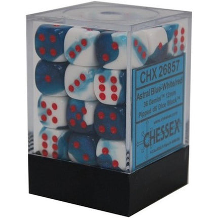 26857 Set 36 D6 (12mm) Astral Blue - White w/red
