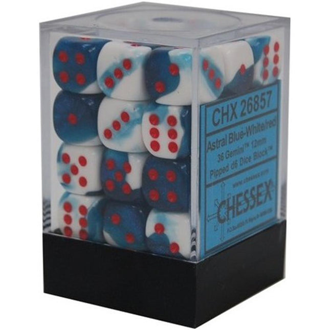 26857 Set 36 D6 (12mm) Astral Blue - White w/red