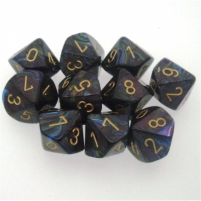 27299 Polyhedral Shadow w/gold Set of Ten d10s