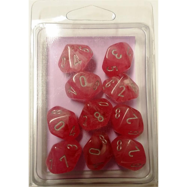 27324 Set 10 Dadi D10 Ghostly Glow Pink w/silver