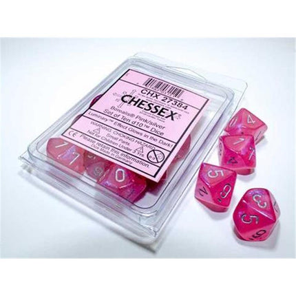 27384 Borealis Pink/silver Luminary Set of Ten d10s