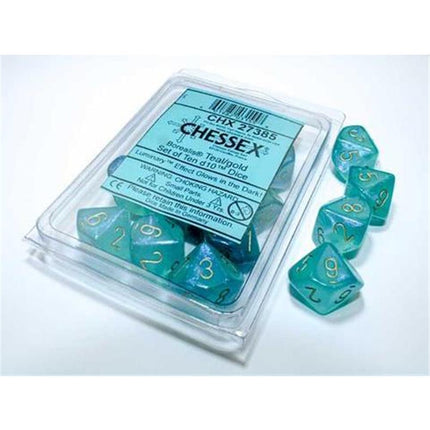 27385 Borealis Teal/gold Luminary Set of Ten d10s
