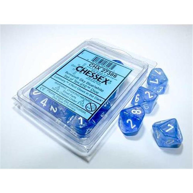 27386 Borealis Sky Blue/white Luminary Set of Ten d10s