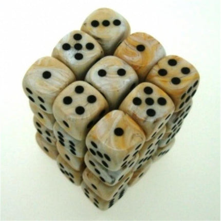 27802 Marble 12mm d6 Ivory/black