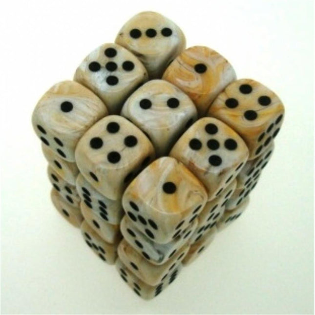 27802 Marble 12mm d6 Ivory/black