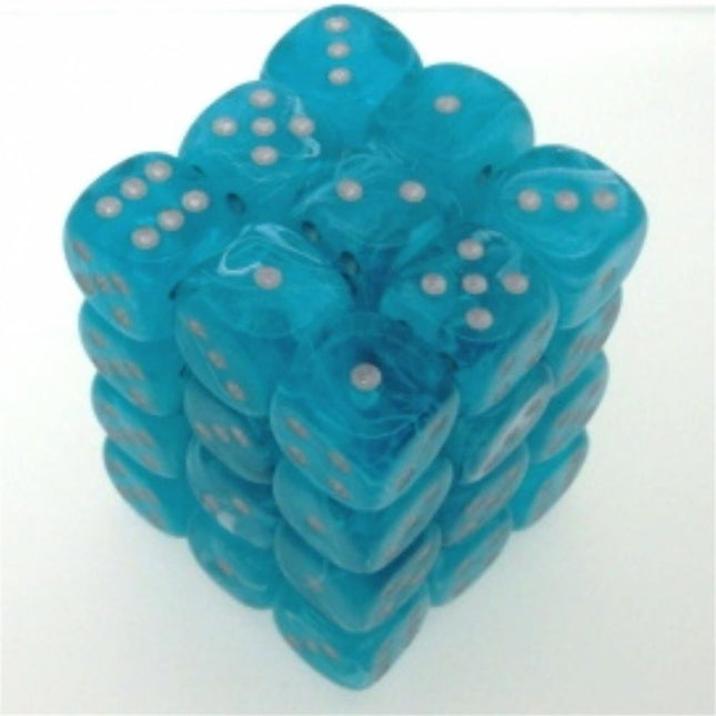 27865 Set 36 Dadi D6 (12 mm) Cirrus Aqua w/silver