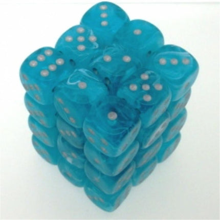 27865 Set 36 Dadi D6 (12 mm) Cirrus Aqua w/silver