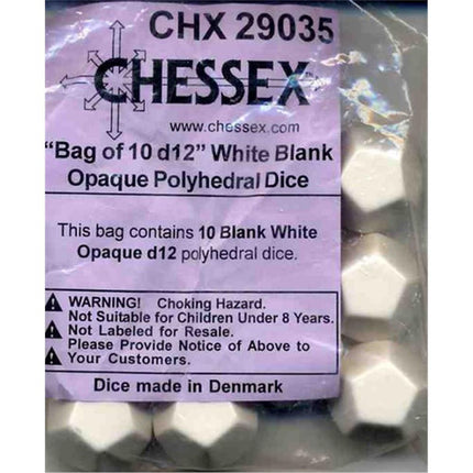 29035 White Bag of 10 Blank 12 - sided dice