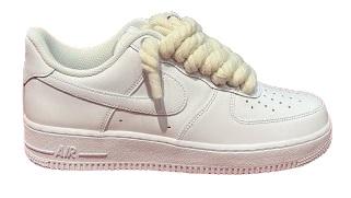 NIKE AIR FORCE 1 LOW TRIPLE WHITE CUSTOM ROPE LACES BEIGE