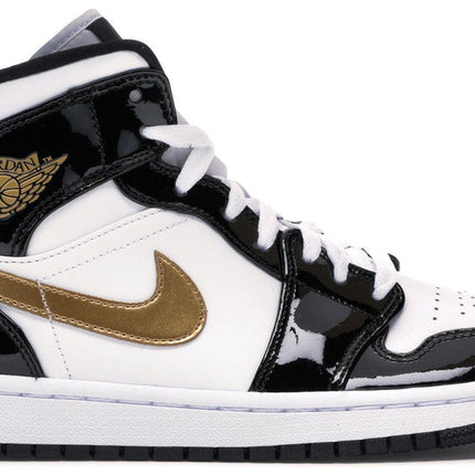jordan 1 mid patent black white gold