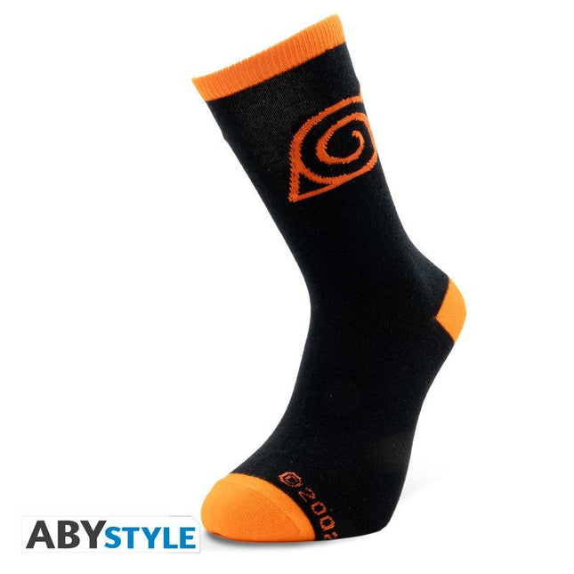 ABYSTYLE NARUTO SHIPPUDEN - Calzini: "Konoha" (Black & Orange)