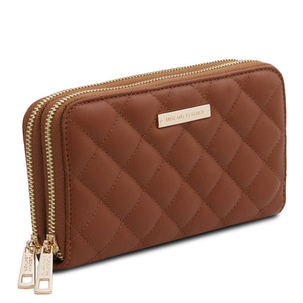 Ada - Double zip around soft quilted leather wallet | TL142349