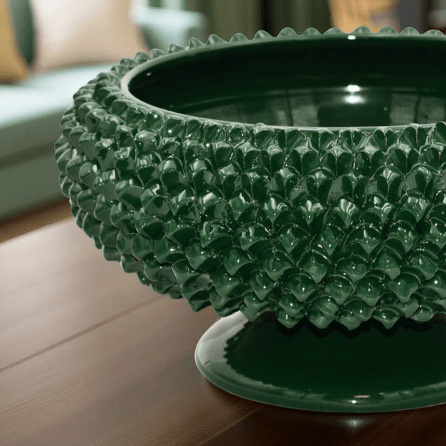 Alzata a Pigna di Caltagirone modellata a mano Verde Antico