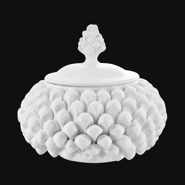 Biscottiera a pigna Ø 20 white line in Ceramica di Caltagirone