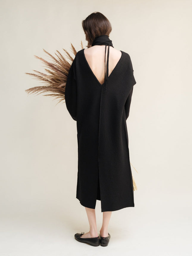 Boiled Wool V - Neck Dress