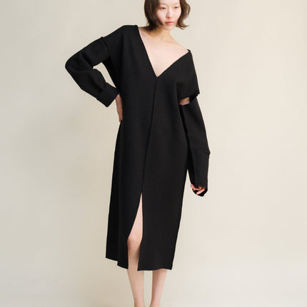 Boiled Wool V - Neck Dress