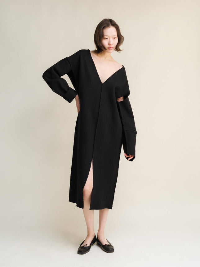 Boiled Wool V - Neck Dress