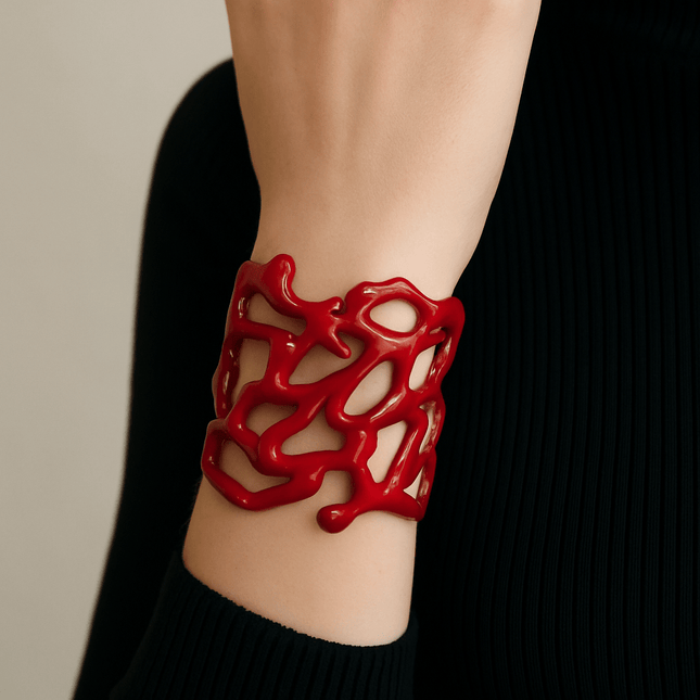 Bracciale rigido smaltato PARNIN Coral Luxe – Gioiello di tendenza rosso, bianco e turchese