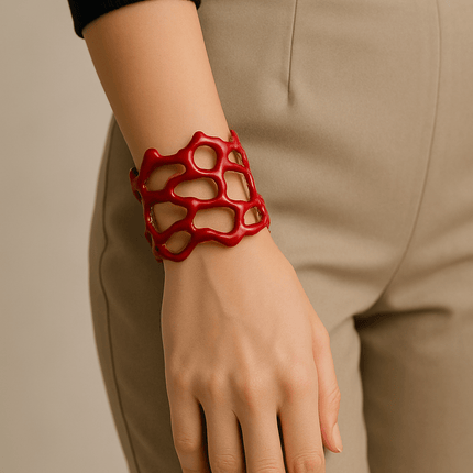 Bracciale rigido smaltato PARNIN Coral Luxe – Gioiello di tendenza rosso, bianco e turchese