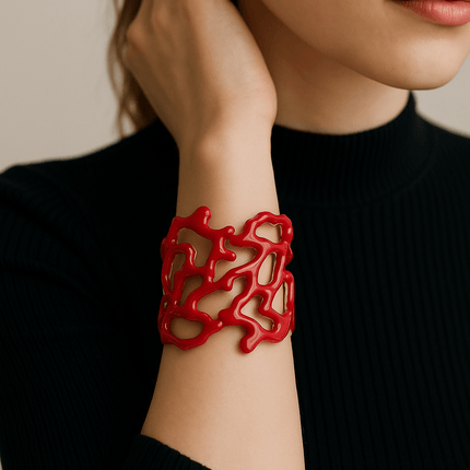 Bracciale rigido smaltato PARNIN Coral Luxe – Gioiello di tendenza rosso, bianco e turchese