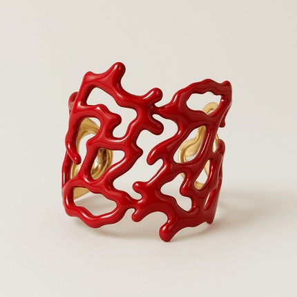 Bracciale rigido smaltato PARNIN Coral Luxe – Gioiello di tendenza rosso, bianco e turchese