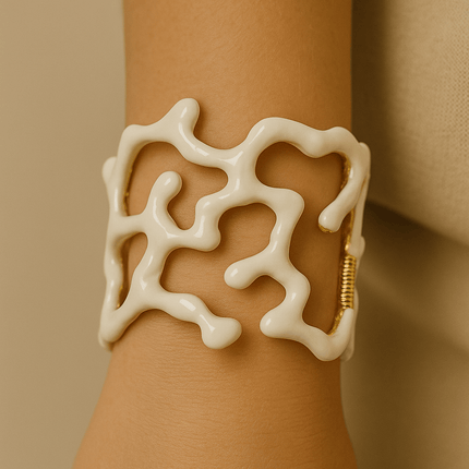 Bracciale rigido smaltato PARNIN Coral Luxe – Gioiello di tendenza rosso, bianco e turchese