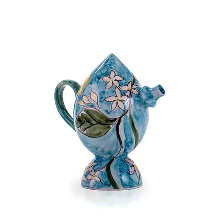 "Bummulo Malandrino" Ceramic Sicilian Jug - Blue with Lemons and Orange Blossoms