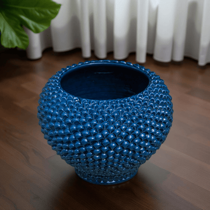 Cachepot a pigna blu intenso in ceramica artigianale di Caltagirone