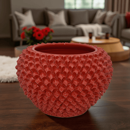 Cachepot a pigna Rosso Fuoco in ceramica artigianale di Caltagirone