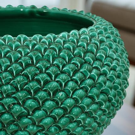 Cachepot a pigna Verde Smeraldo in ceramica artigianale di Caltagirone