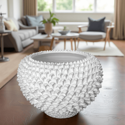 Cachepot a pigna white line in ceramica artigianale di Caltagirone