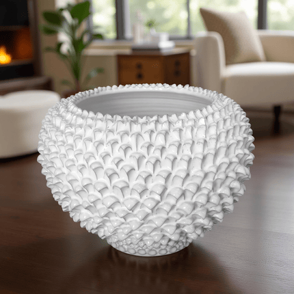 Cachepot a pigna white line in ceramica artigianale di Caltagirone