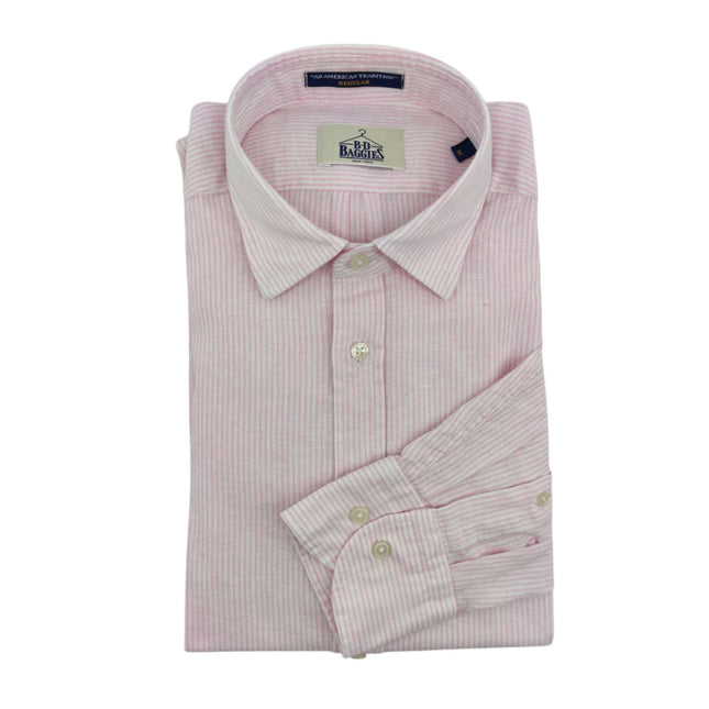 Camicia Bradford Linen Stripes Uomo Pink/White