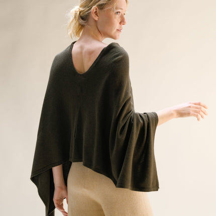 Cashmere Mix Asymmetric Poncho