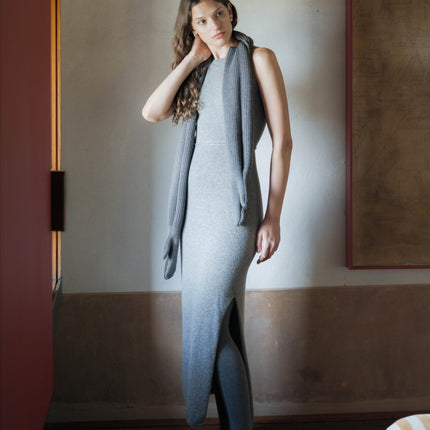 Cashmere Mix Boat Neck Sleeveless Dress (3D - Knit)