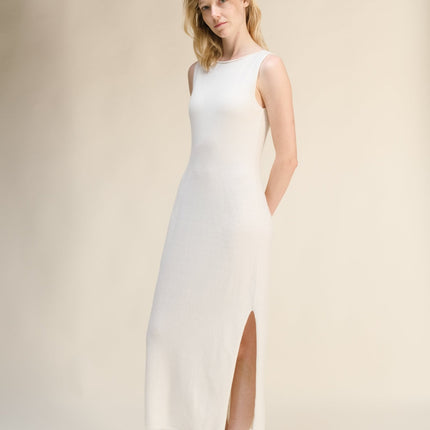 Cashmere Mix Boat Neck Sleeveless Dress (3D - Knit)