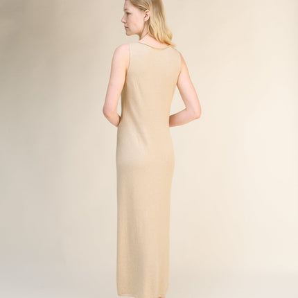 Cashmere Mix Boat Neck Sleeveless Dress (3D - Knit)