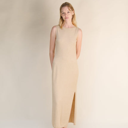 Cashmere Mix Boat Neck Sleeveless Dress (3D - Knit)