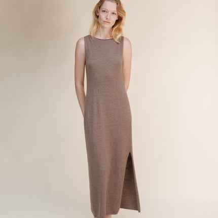 Cashmere Mix Boat Neck Sleeveless Dress (3D - Knit)