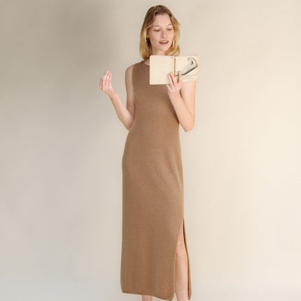 Cashmere Mix Boat Neck Sleeveless Dress (3D - Knit)