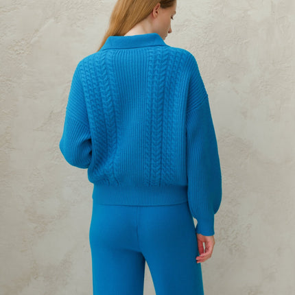 Cashmere Mix Cable Polo Cardigan