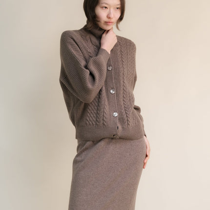 Cashmere Mix Cable Polo Cardigan