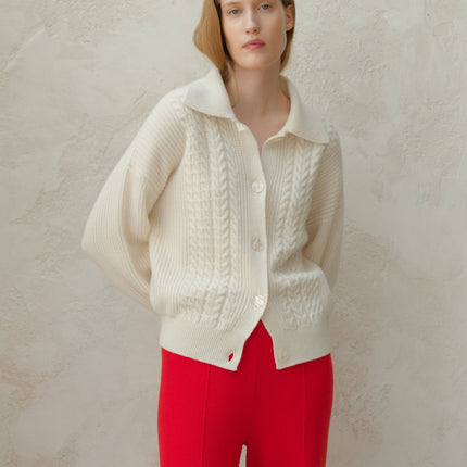 Cashmere Mix Cable Polo Cardigan