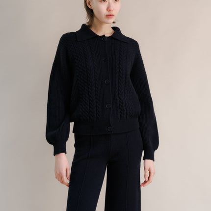 Cashmere Mix Cable Polo Cardigan