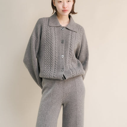 Cashmere Mix Cable Polo Cardigan